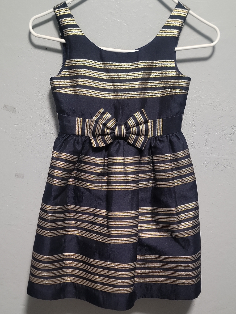 Lilly Pulitzer Navy and Gold Striped Bow-Waist Dress